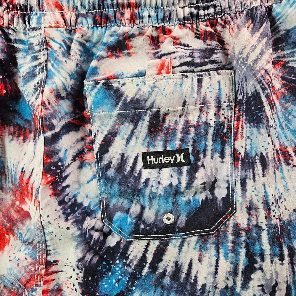 NWT Hurley Board Shorts Swim Trunks Men XL No Liner Tie Dye Print White Blue Red